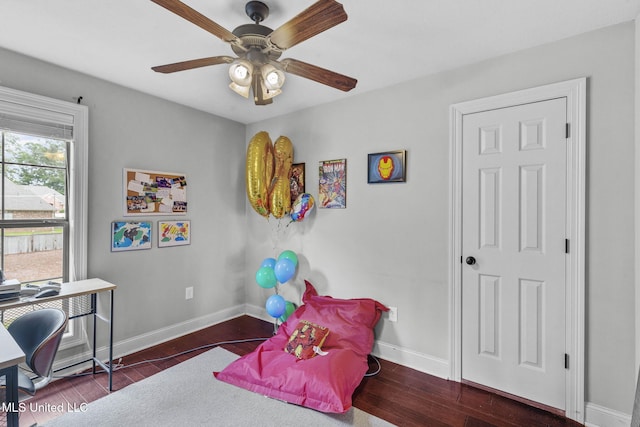 101 Marion Dr, Clinton, MS 39056 - home office featuring wood finished floors, ceiling fan, and baseboards