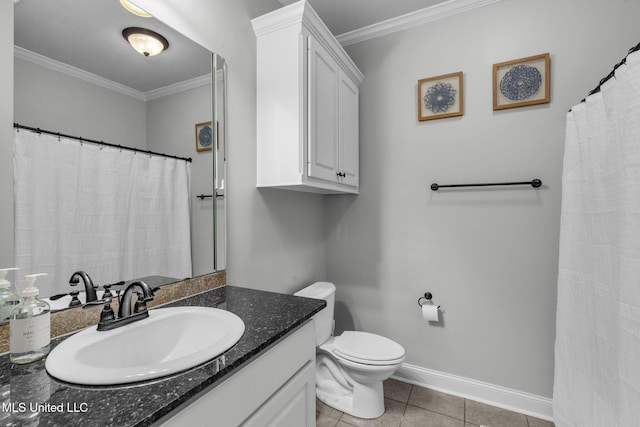101 Marion Dr, Clinton, MS 39056 - bathroom featuring crown molding, vanity, toilet, baseboards, and tile patterned floors