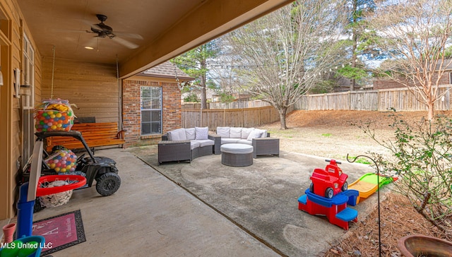 view of patio / terrace featuring an outdoor hangout area and ceiling fan