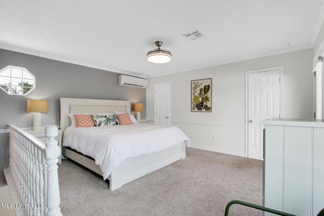 6085 Shawnee St, Kiln, MS 39556 - bedroom with a wall mounted air conditioner, ornamental molding, and carpet