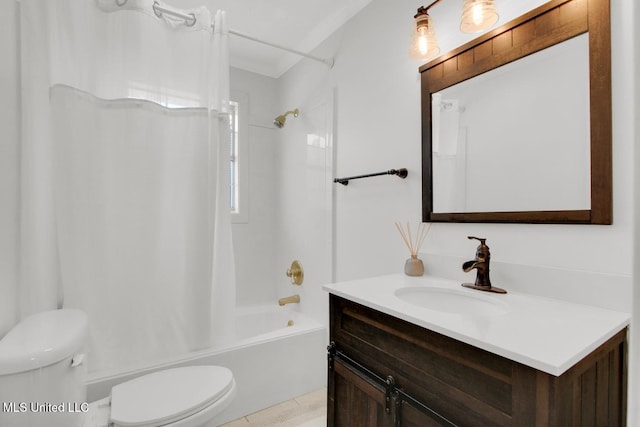 6085 Shawnee St, Kiln, MS 39556 - bathroom with toilet, vanity, and shower / bathtub combination with curtain