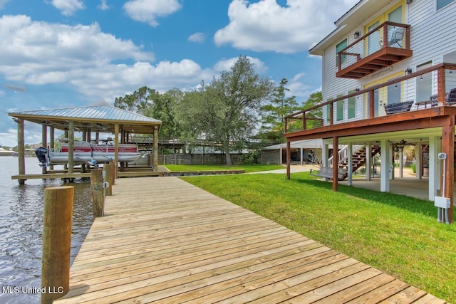 6085 Shawnee St, Kiln, MS 39556 - dock area featuring boat lift, a water view, and stairway