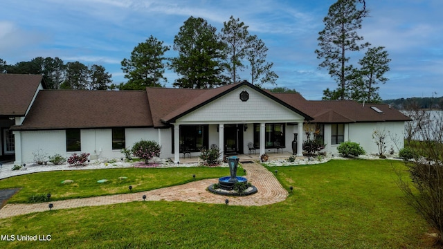 rear view of property with a lawn