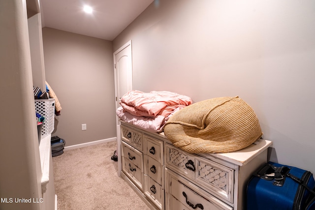 interior space featuring light colored carpet