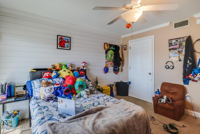 2046 Beach Blvd Unit 321, Biloxi, MS 39531 - carpeted bedroom with crown molding, visible vents, and a ceiling fan