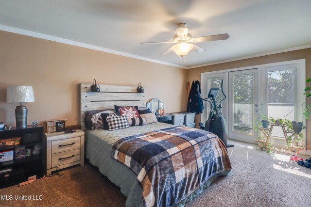 2046 Beach Blvd Unit 321, Biloxi, MS 39531 - carpeted bedroom with access to outside, crown molding, and a ceiling fan