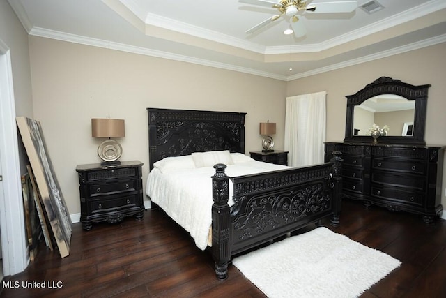 4 Mitchell Cv, Carriere, MS 39426 - bedroom featuring hardwood / wood-style flooring, a raised ceiling, crown molding, and ceiling fan