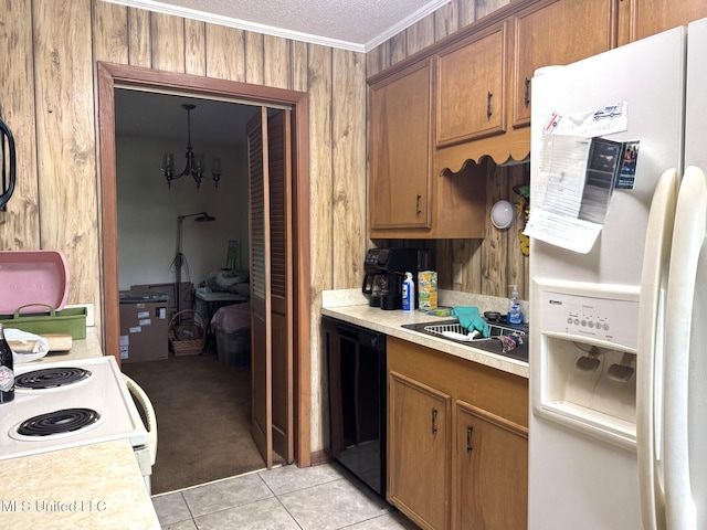 25 Cloverdale Rd, Natchez, MS 39120 - kitchen featuring white appliances, light countertops, brown cabinets, light tile patterned flooring, and crown molding
