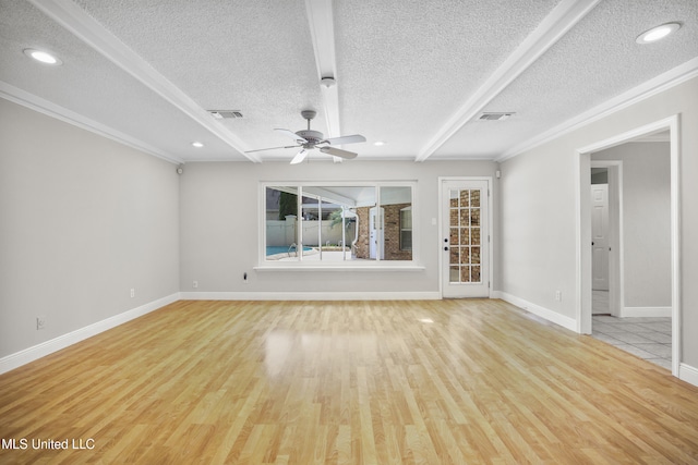 429 Linda Dr, Biloxi, MS 39531 - spare room featuring ceiling fan, a textured ceiling, light wood-style flooring, crown molding, and recessed lighting