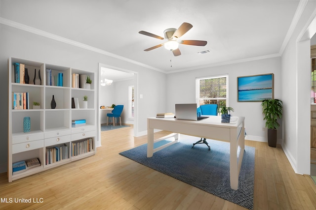 429 Linda Dr, Biloxi, MS 39531 - office featuring a ceiling fan, wood finished floors, and ornamental molding