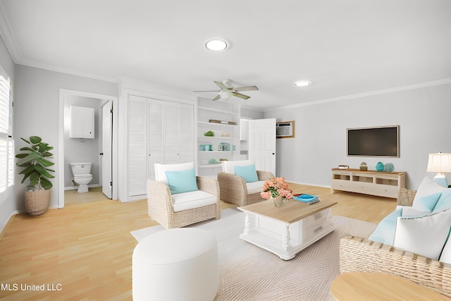 429 Linda Dr, Biloxi, MS 39531 - living area featuring ornamental molding, ceiling fan, light wood-style floors, and recessed lighting