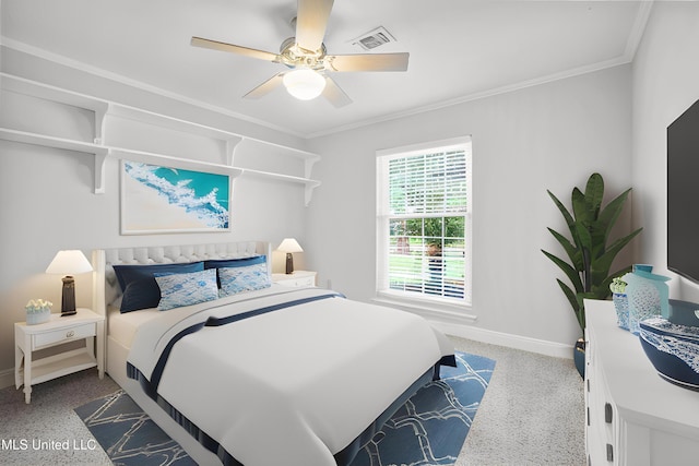 429 Linda Dr, Biloxi, MS 39531 - bedroom with crown molding, a ceiling fan, and carpet flooring