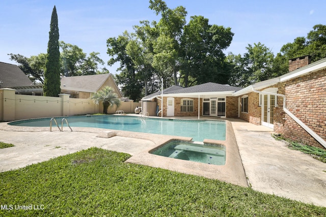 429 Linda Dr, Biloxi, MS 39531 - view of pool with french doors, a fenced backyard, a patio, and a pool with connected hot tub