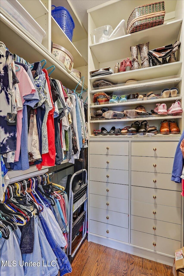 spacious closet featuring wood finished floors