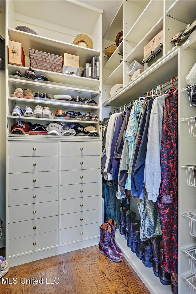 spacious closet with wood finished floors