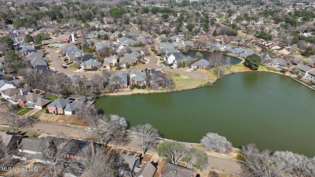 birds eye view of property featuring a residential view and a water view