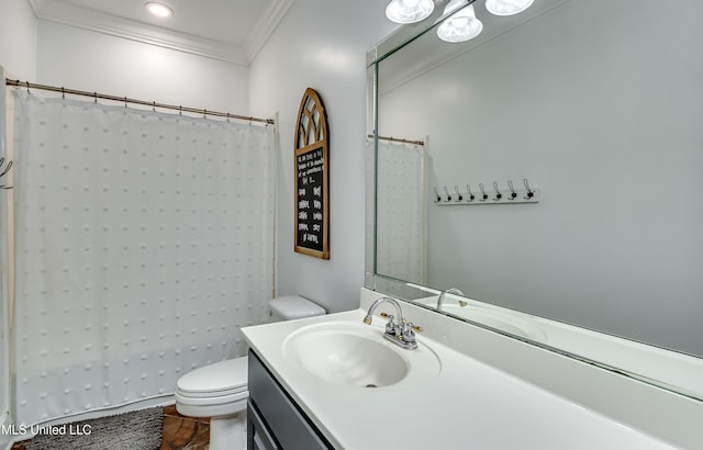 1025 Monet Cv, Brandon, MS 39047 - full bathroom featuring toilet, vanity, ornamental molding, and a shower with curtain