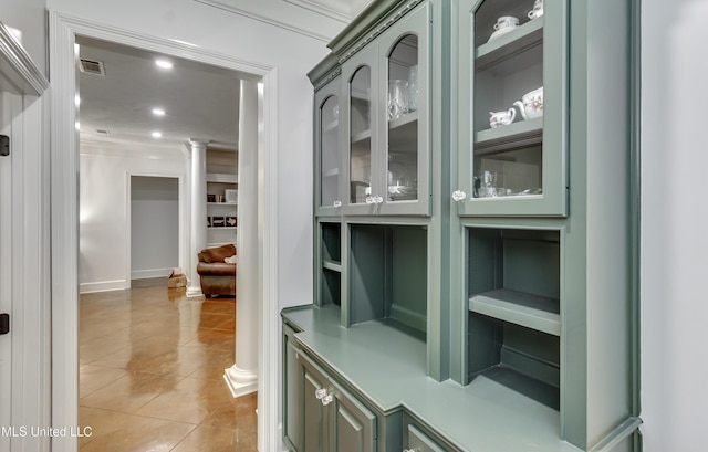 1025 Monet Cv, Brandon, MS 39047 - interior space with decorative columns, light tile patterned floors, ornamental molding, recessed lighting, and baseboards