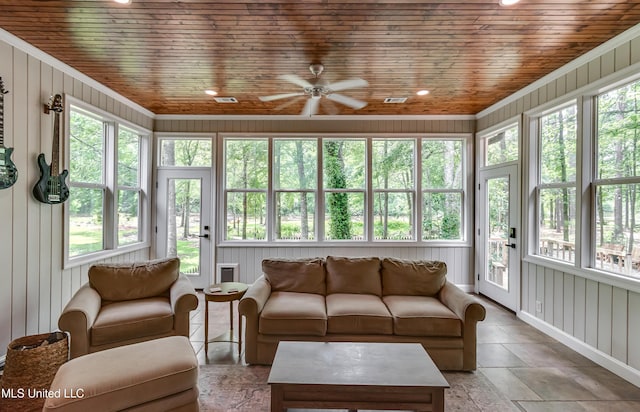1025 Monet Cv, Brandon, MS 39047 - sunroom featuring wooden ceiling, healthy amount of natural light, wood walls, and recessed lighting