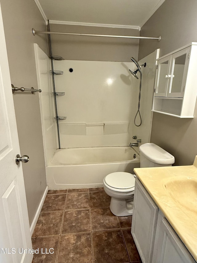 108 Mount Bass, Long Beach, MS 39560 - bathroom featuring ornamental molding, toilet, shower / bathtub combination, vanity, and baseboards