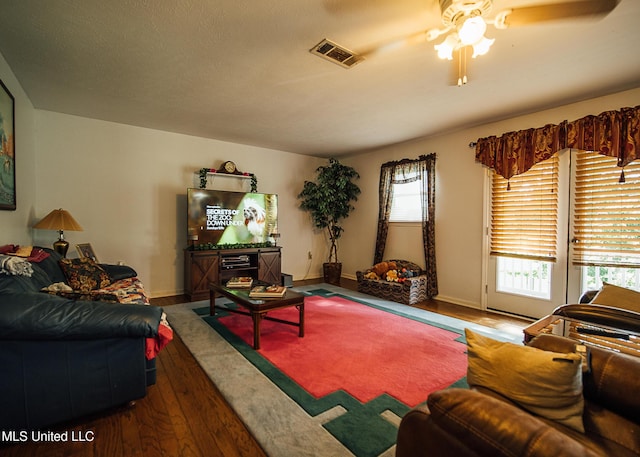 103 Hidden Lake Rd, Flora, MS 39071 - living area featuring hardwood / wood-style floors, ceiling fan, and baseboards