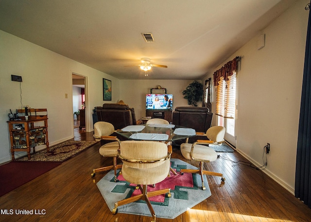 103 Hidden Lake Rd, Flora, MS 39071 - dining space with a ceiling fan, baseboards, and hardwood / wood-style flooring