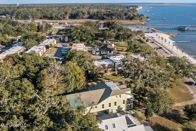 aerial view featuring a water view