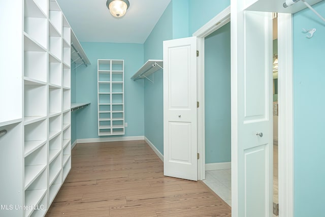 walk in closet featuring light wood finished floors