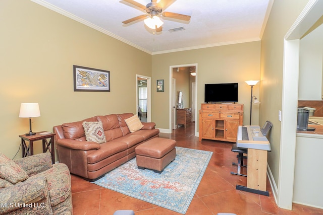404 Briars Bnd, Brandon, MS 39042 - tiled living area with ceiling fan and ornamental molding