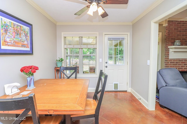 404 Briars Bnd, Brandon, MS 39042 - tiled dining space featuring ornamental molding and a ceiling fan