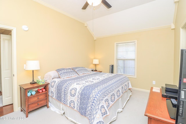 404 Briars Bnd, Brandon, MS 39042 - carpeted bedroom with crown molding, vaulted ceiling, and ceiling fan