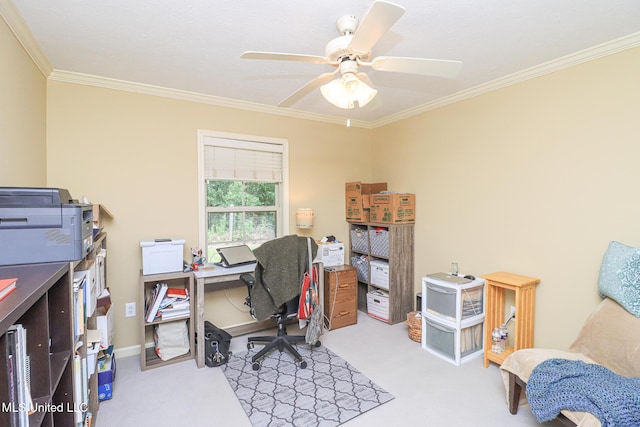 404 Briars Bnd, Brandon, MS 39042 - carpeted home office with crown molding and a ceiling fan