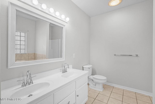 bathroom featuring tile patterned flooring, vanity, and toilet