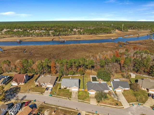 aerial view with a water view