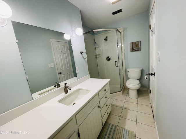 6324 Country Ln, Moss Point, MS 39562 - bathroom featuring toilet, vanity, a stall shower, tile patterned flooring, and baseboards