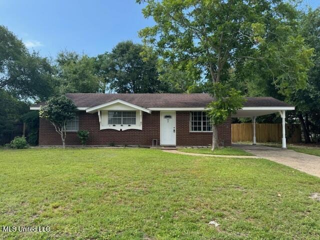 2610 Demaret Dr, Gulfport, MS 39507 - ranch-style house featuring driveway, brick siding, and a carport
