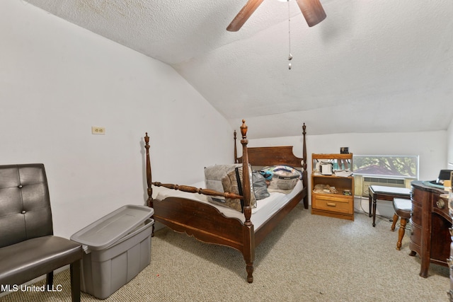 3902 Pascagoula St, Pascagoula, MS 39567 - bedroom with a textured ceiling, lofted ceiling, light carpet, and a ceiling fan