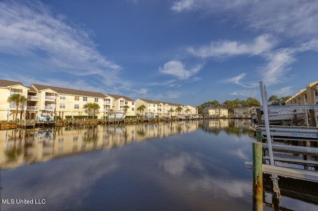 property view of water featuring a boat dock