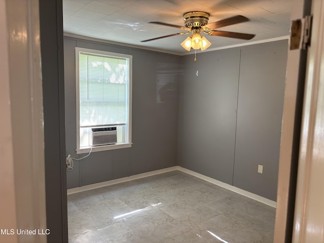 232 Renfroe Rd, Canton, MS 39046 - spare room with ornamental molding, a ceiling fan, marble look tiles, and cooling unit