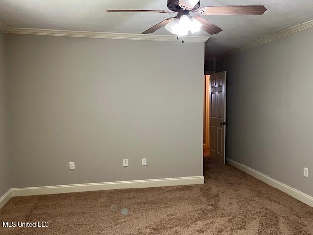 104 Blackstone Cir, Brandon, MS 39047 - spare room featuring carpet floors, ceiling fan, and crown molding