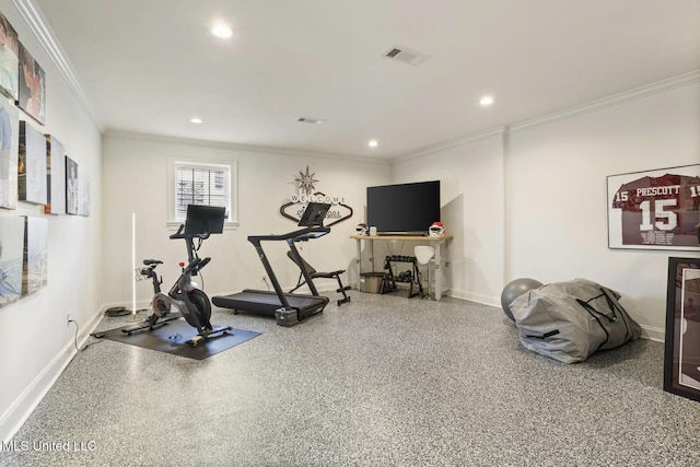 exercise area with crown molding