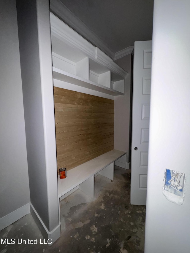 mudroom featuring unfinished concrete flooring