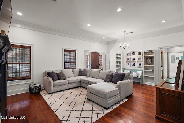2003 Canterbury Pl W, Brandon, MS 39042 - living room with a chandelier, crown molding, light wood-style flooring, recessed lighting, and baseboards