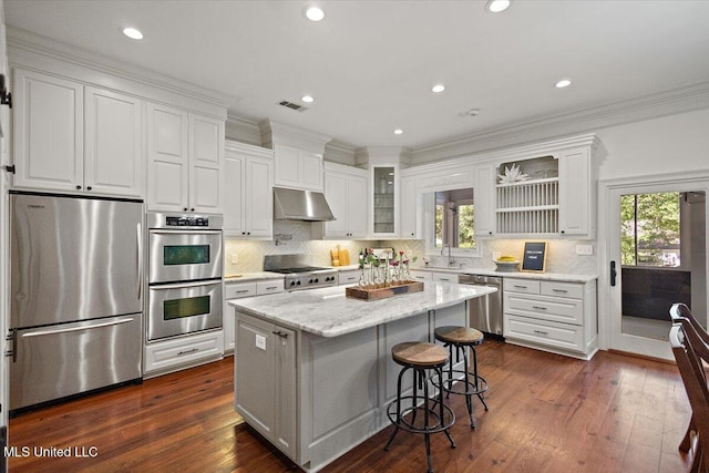 2003 Canterbury Pl W, Brandon, MS 39042 - kitchen featuring appliances with stainless steel finishes, under cabinet range hood, a sink, white cabinets, and recessed lighting