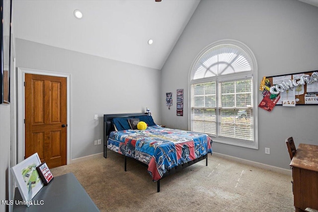 2003 Canterbury Pl W, Brandon, MS 39042 - bedroom featuring carpet floors, high vaulted ceiling, baseboards, and recessed lighting