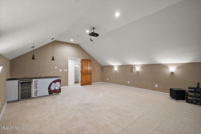 2003 Canterbury Pl W, Brandon, MS 39042 - additional living space featuring beverage cooler, lofted ceiling, baseboards, carpet, and recessed lighting