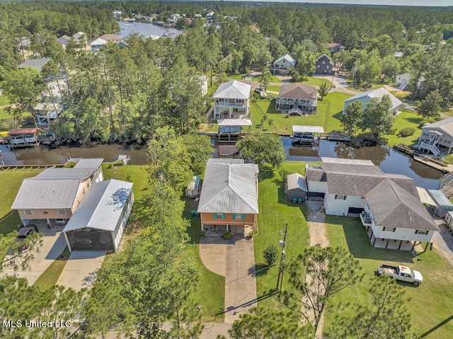 aerial view with a water view