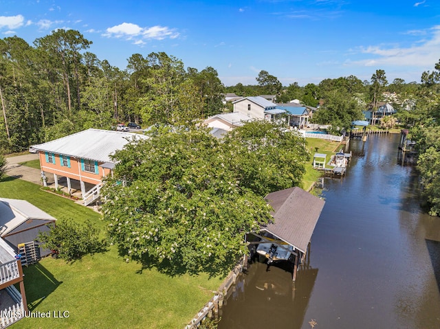 aerial view featuring a water view