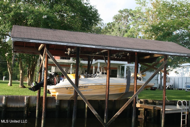 dock area with a lawn