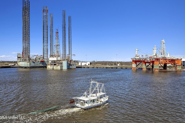 view of dock with a water view